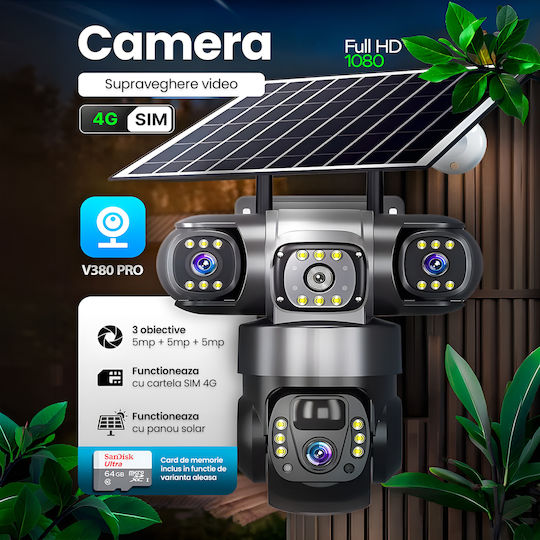 TN-113 Cameră de Supraveghere IP Triplu Wi-Fi/4G Full HD+ 5MP Impermeabilă cu Baterie și Obiectiv 4mm