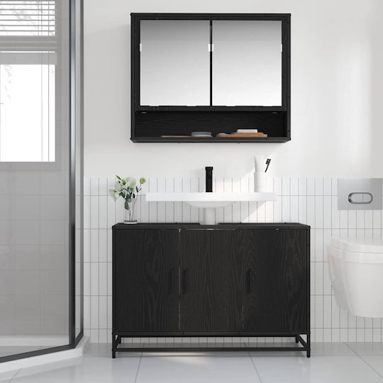 vidaXL Waschtisch mit Waschbecken L90xB33xH60cm Black Oak
