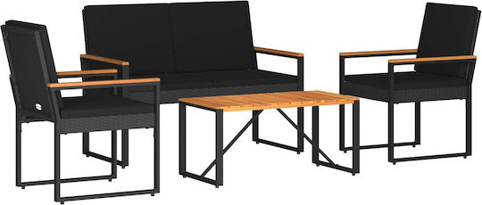 Garten- und Outdoor-Möbelsets 4 Stück Schwarz mit Kissen
