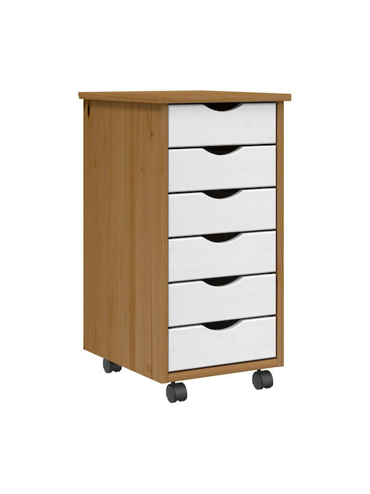 Vidaxl Rolling Cabinet with Drawers Moss Honey Brown Solid Pine Wood 34x39x65.5cm 1 Piece Brown