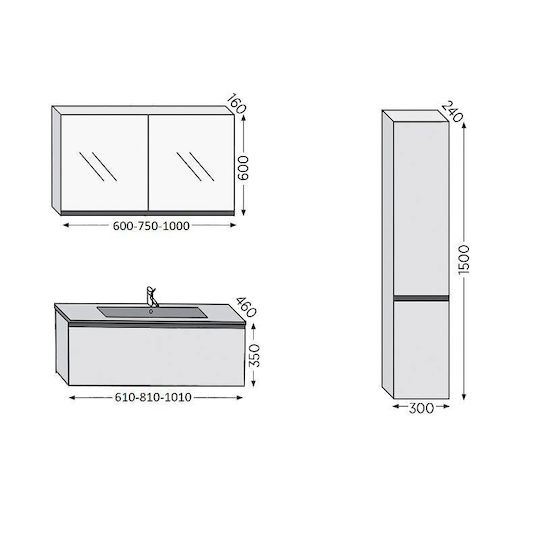 Furnibath Waschtisch mit Waschbecken L81xB35xH46cm Walnut