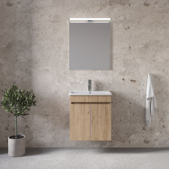 Furnibath Waschtisch mit Waschbecken & Spiegel L61xB60xH36cm Walnut