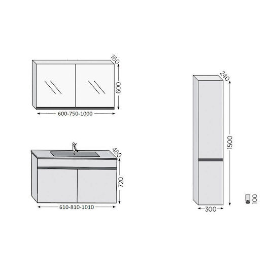 Έπιπλο Royal Toledo 80 Grey 81x46x72cm Βάση Νιπτήρας