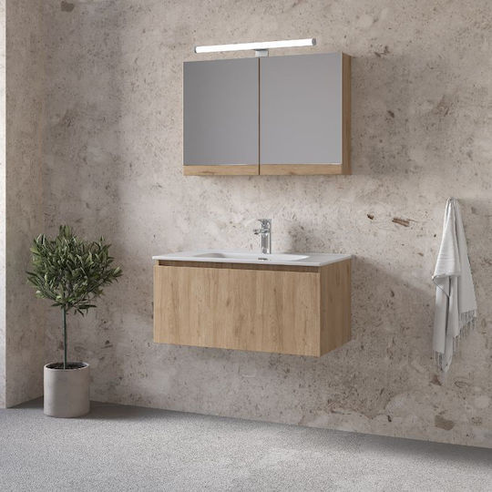 Furnibath Πάγκος με Νιπτήρα & Καθρέπτη Μ81xΒ35xΥ46cm Walnut