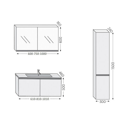 Mobilier Royal Madrid 60 Alb Lacuit 61x46x50cm Bază Lavoar Dulap cu Oglindă