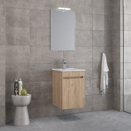 Furnibath Πάγκος με Νιπτήρα & Καθρέπτη Μ41xΒ60xΥ41cm Walnut