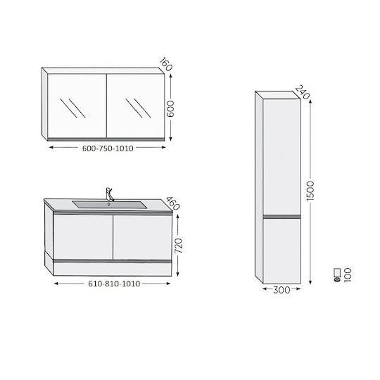 Furnibath Waschtisch mit Waschbecken L101xB72xH46cm Walnut