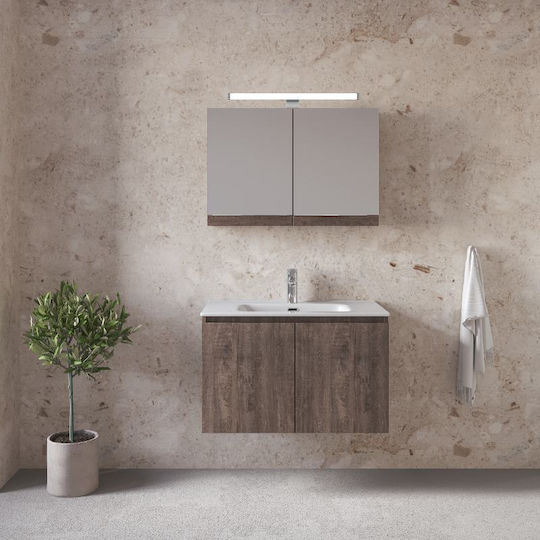 Έπιπλο Royal Madrid 60 Grey 61x46x50cm Βάση Νιπτήρας Καθρέπτης Ντουλάπι