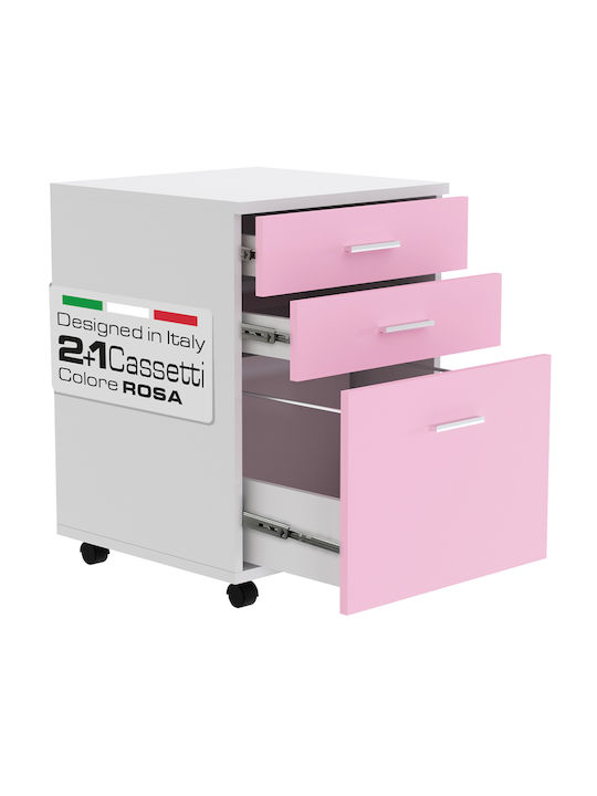 Bakaji Office Drawer Wooden MDF Printer Cabinet 3 Drawers Pink 02842086