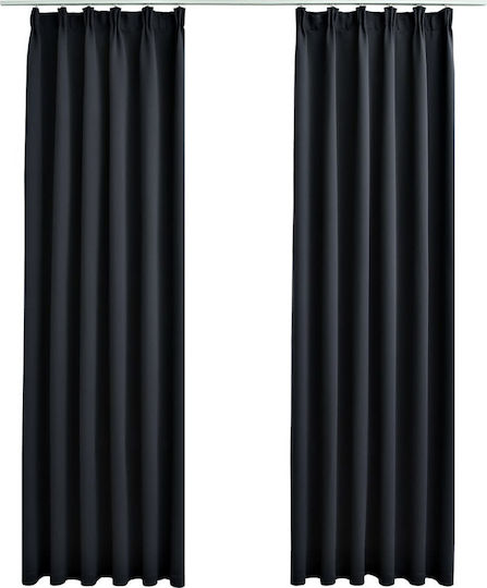vidaXL Set Perdele Opace Cu Coafură Negre 140x225 cm