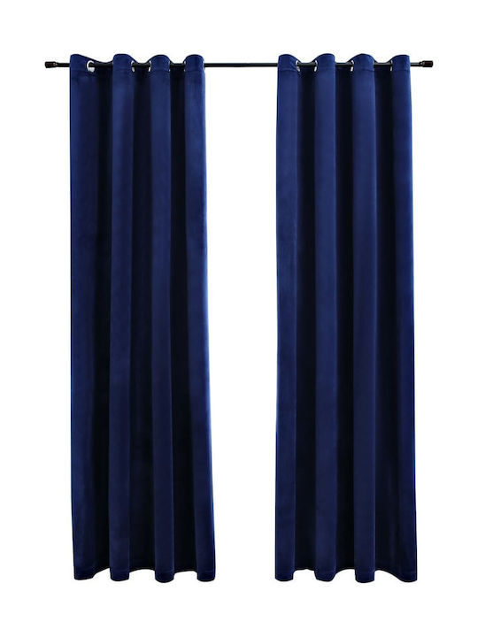 vidaXL Set Curtains with Grommets Dark Blue Velvet 140x175cm