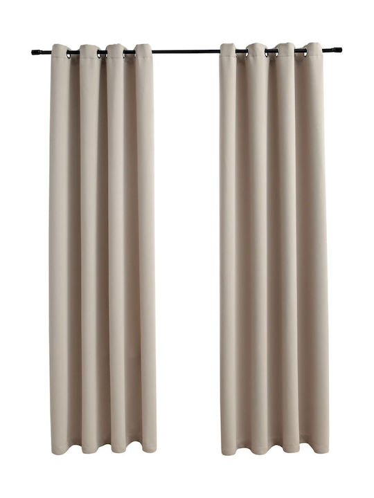 vidaXL Set of Beige Blackout Curtains with Grommets 140x225 cm