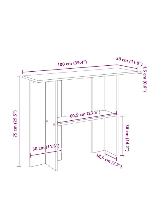 vidaXL Konsolentisch aus Holz Braun M100xB30xH75cm