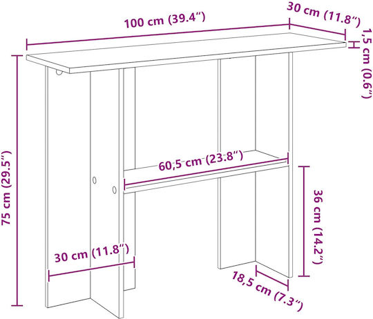 Wooden Console Gray Sonoma L100xW30xH75cm