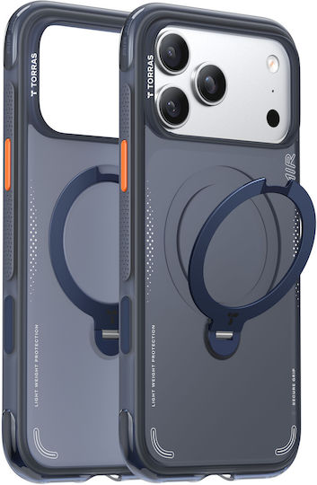 Torras Ostand Spin Umschlag Rückseite Silikon Blau (iPhone 17 Pro Max)