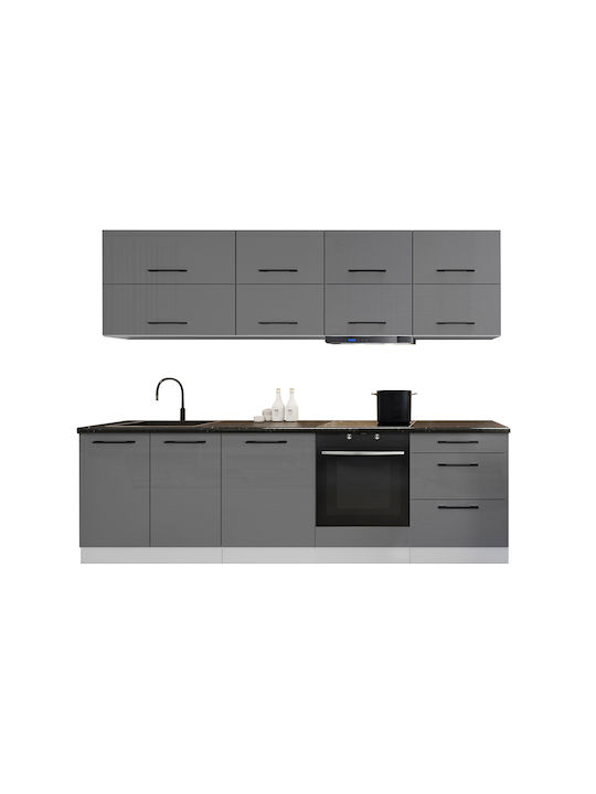 Kitchen Cabinet Set Wall & Floor Shiny Grey 270x60x210cm