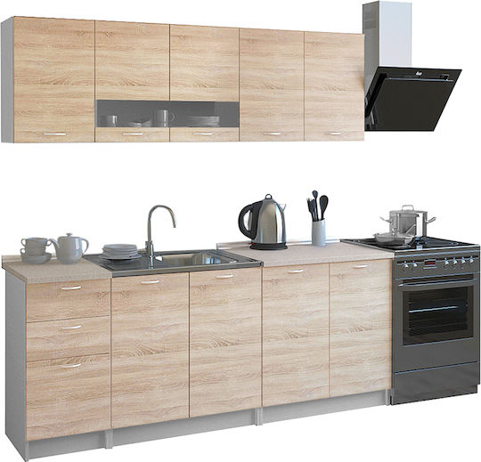 BENTLEE Kitchen Cabinet Set Wall & Floor with Countertop Sonoma / White 200x29.2x59.4cm BENTLEE Kitchen Cabinet Set Wall & Floor with Countertop Sonoma / White 200x29.2x59.4cm