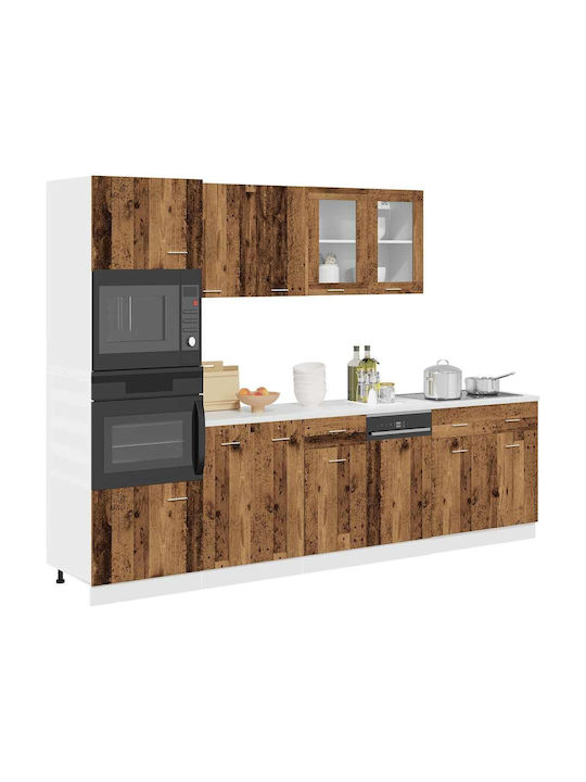 Комплект Кухненски Шкафове Висящи и Подови с плот за работа Weathered Wood 260x46x207бр