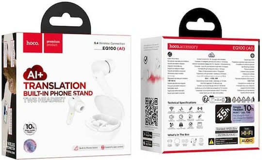 Hoco EQ100 In-ear Bluetooth Handsfree Ακουστικά με Θήκη Φόρτισης Λευκά