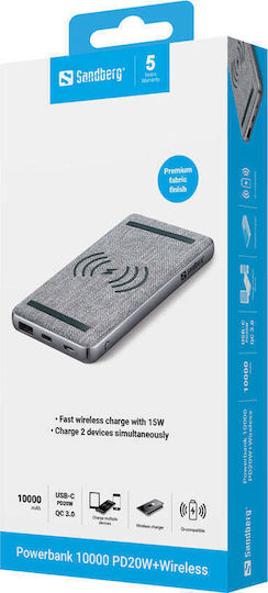 Sandberg 420-61 Power Bank 10000mAh 20W με Θύρα USB-A και Θύρα USB-C Quick Charge 3.0 / Power Delivery Γκρι