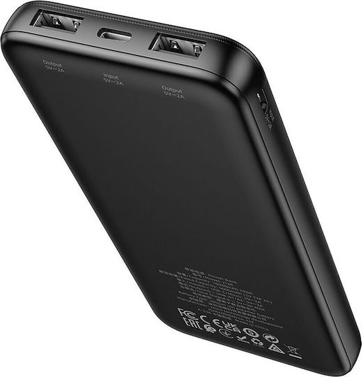 Hoco J128 Power Bank 10000mAh 10W with 2 USB-A Output Ports Black