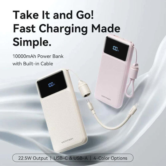 Vention XGY39 Baterie Externă 10000mAh 22.5W cu Port USB-A și Port USB-C Power Delivery Încărcare Rapidă Albă