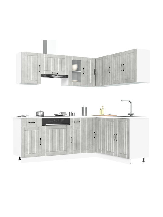 Lucca Kitchen Cabinet Set Wall & Floor with Countertop Grey Concrete 301x46x141.5cm