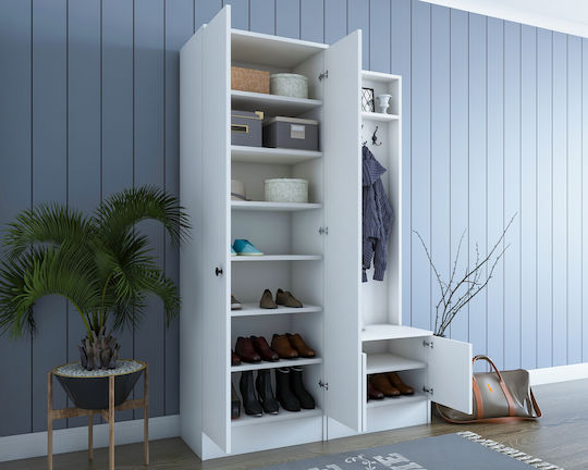 Entry Furniture with Hanger / Shoe Rack & Wardrobe White 119.6x37.3x182.8cm