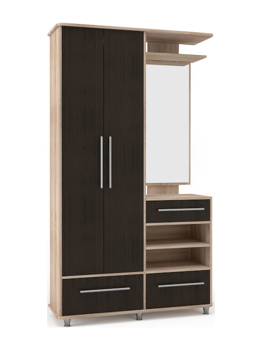 Niagara Eingangsmöbel mit Spiegel / Schuhschrank & Schrank Sonoma / Wenge 113x37.5x198cm