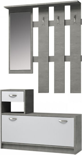 Raynold Entry Furniture with Mirror / Hanger & Shoe Rack Concrete / White 100x30x180cm Raynold Entry Furniture with Mirror / Hanger & Shoe Rack Concrete / White 100x30x180cm