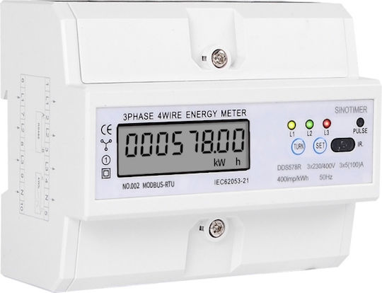 Contor de Energie Electrică Trifazat Sinotimer 3x230/400V AC 50Hz 3x5 100 A Afișaj Digital LED DDS578R