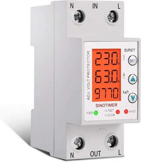 Digital Safety Relay Voltage Protection Sinotimer Programmable Between 1-63a 220v Automatic Recovery Svp-977