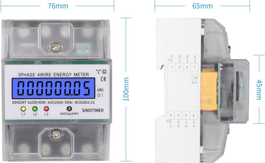 Contor de Energie Electrică Trifazat Sinotimer 3x230/400V AC 50Hz 3x5 80 A Afișaj Digital Iluminat cu LED DDS024T