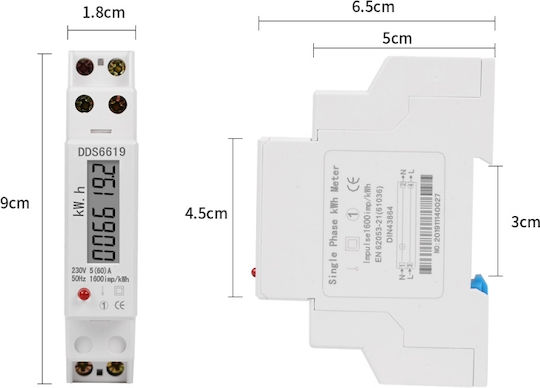 Contor Monofazat de Energie Electrică Sinotimer 230v Ac 50hz 5 60 A Afișaj Digital Led Dds6619-002