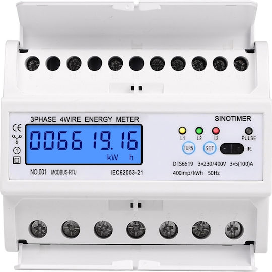 Contor de Energie Electrică Trifazat Sinotimer 3x230/400v Ac 50hz 3x5 100 A Afișaj Digital Iluminat cu Led Dts6619-016