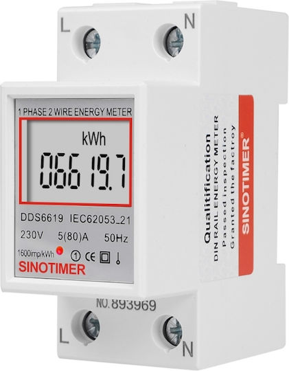 Contor Monofazat de Energie Electrică Sinotimer 230v Ac 50hz 5 80 A Afișaj Digital Led Dds6619-007
