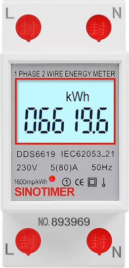 Contor Monofazat de Energie Electrică Sinotimer 230v Ac 50hz 5 80 A Afișaj Digital Iluminat Led Dds6619-006