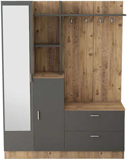 Mobilier de Intrare cu Oglindă / Cuier & Dulap pentru Pantofi Oak-anthracite 140x36.8x181.8cm Mobilier de Intrare cu Oglindă / Cuier & Dulap pentru Pantofi Oak-anthracite 140x36.8x181.8cm