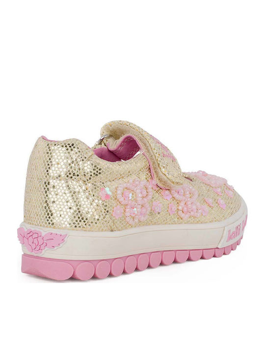 Kids Ballerinas with Adjustable Metal Clasp Fabric Gold