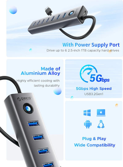 Orico Хъб 7 Порта USB 3.0 с USB-C Връзка