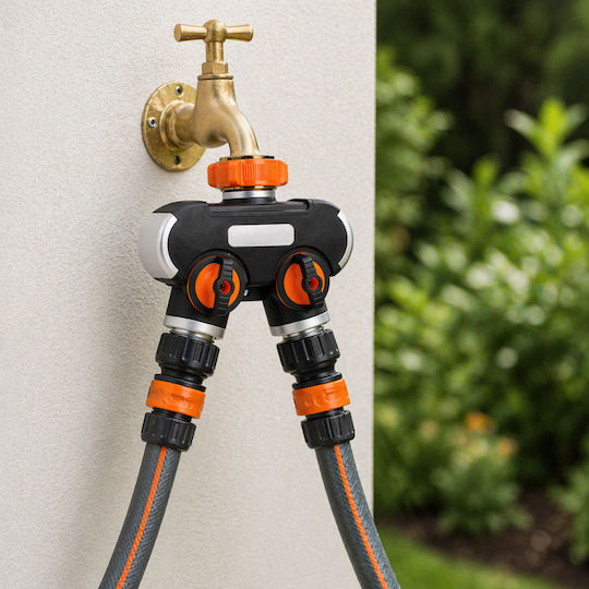 Adaptor Robinet 2 Căi Zola Control Flux Irigare Grădină Conector 3/4" Negru Portocaliu