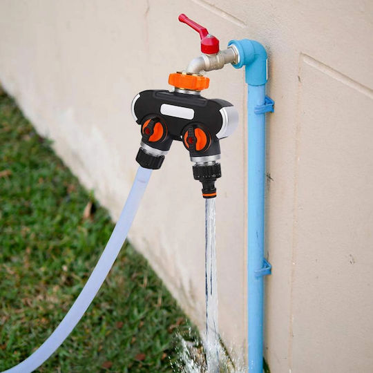 Adaptor Robinet 2 Căi Zola Control Flux Irigare Grădină Conector 3/4" Negru Portocaliu