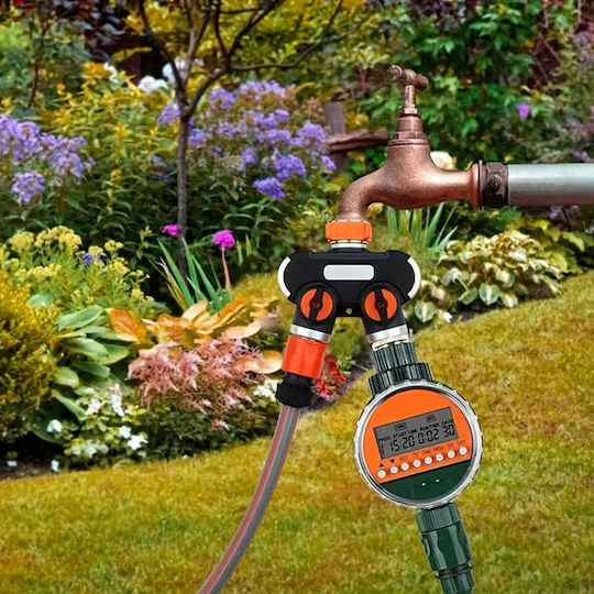 Adaptor Robinet 2 Căi Zola Control Flux Irigare Grădină Conector 3/4" Negru Portocaliu