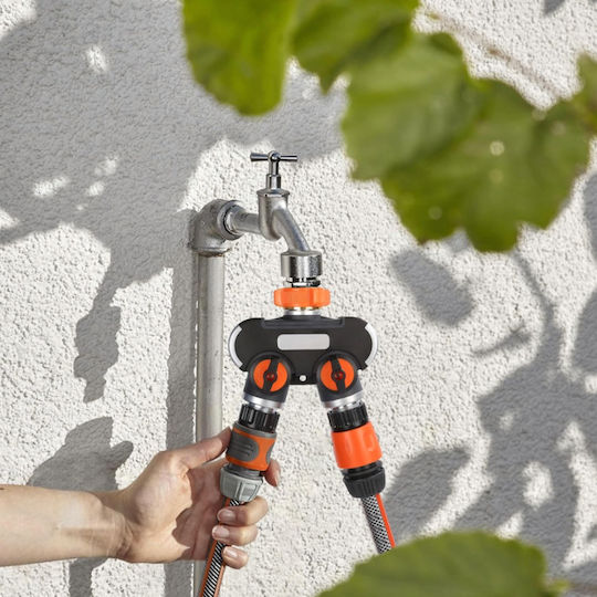 Adaptor Robinet 2 Căi Zola Control Flux Irigare Grădină Conector 3/4" Negru Portocaliu