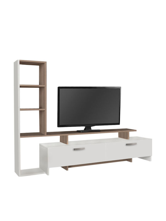 Wohnzimmer TV-Einheit Simal Weiß mit Beleuchtung L168.2xB31.3xH120cm