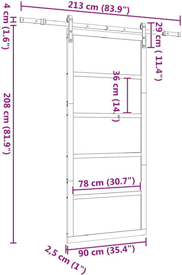 Schiebetür Natur 90 x 208 cm Massivholz Kiefer 3445639 Braun