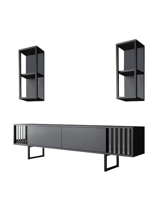 Chrome Line Living Room TV Unit Anthracite-black L180xW30xH48cm