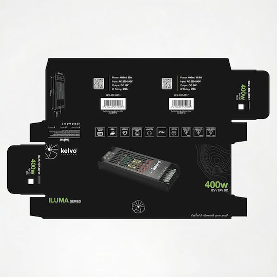 kelvo Adjustable LED Power Supply IP20 Power 400W with Output Voltage 12V