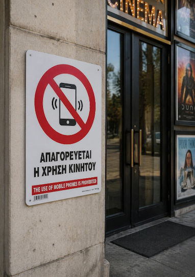 Απαγορευεται Η Χρηση Κινητου Use Mobile Phones Is Prohibited Αυτοκολλητο Pvc 14χ19,5 Ινfosign 17009