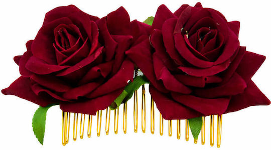 Twin Roses Hair Flowers Comb Bordeaux